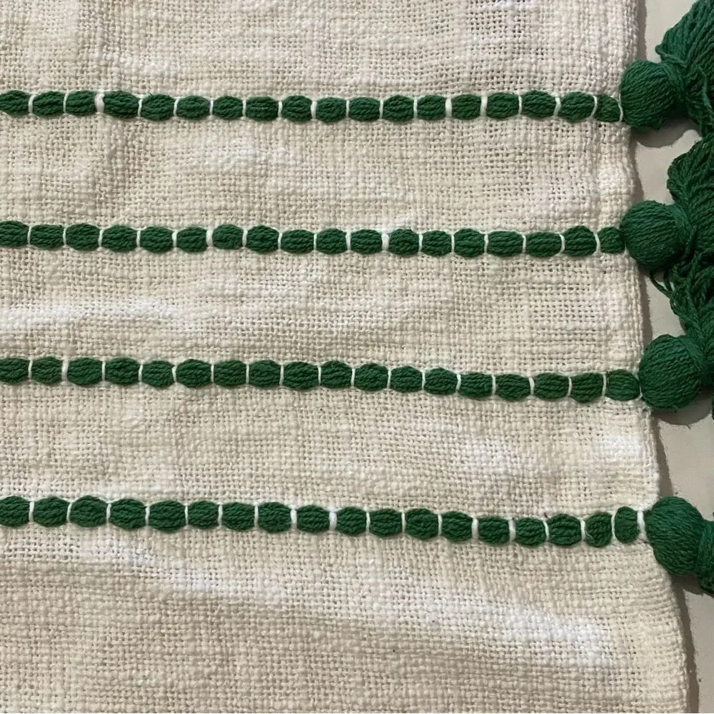 H is For Happy Green Woven Stripe And Tassel Boho Placemats Set Of Two